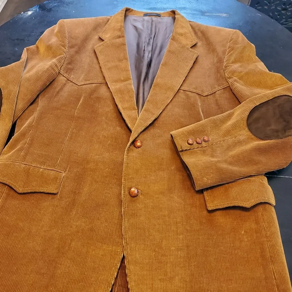 Vintage Levi's Panetela Mens Corduroy Western Blazer Honey Brown Elbow Patch 48L